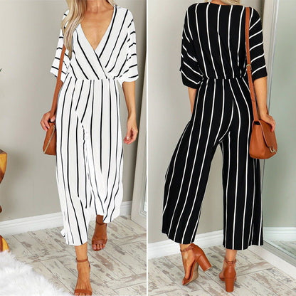 Chic Striped Elizabeth Ainsley Wide-Leg Jumpsuit