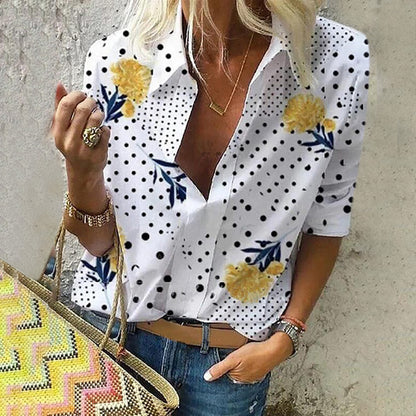 Chic Floral Dot Elizabeth Ainsley V-Neck Fashion Top