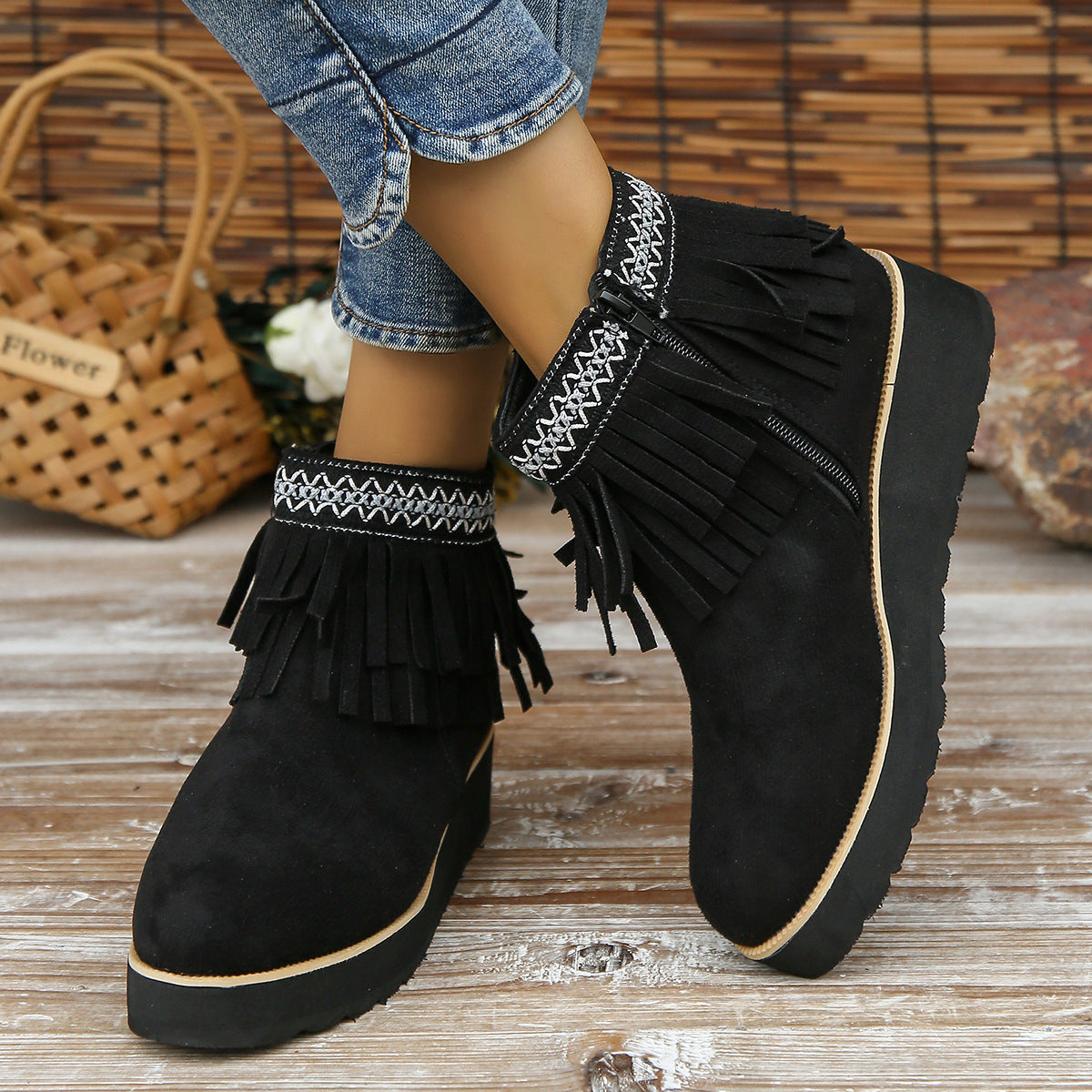 Elizabeth Ainsley Wedge Bootie - Fringe Comfort Design