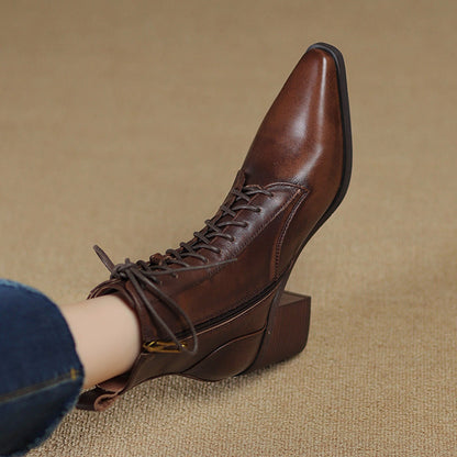 Elizabeth Ainsley Ankle Boots - Thick Heel Lace-Up Comfort