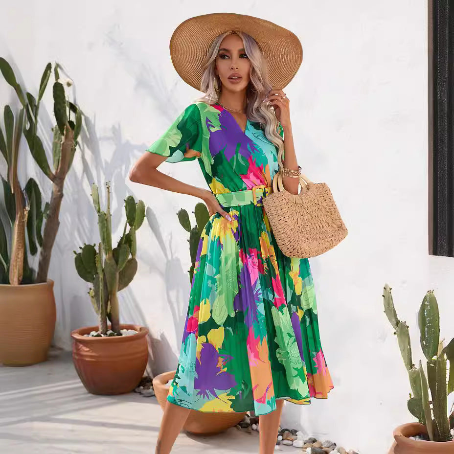 Vibrant Floral Elizabeth Ainsley Summer Midi Dress