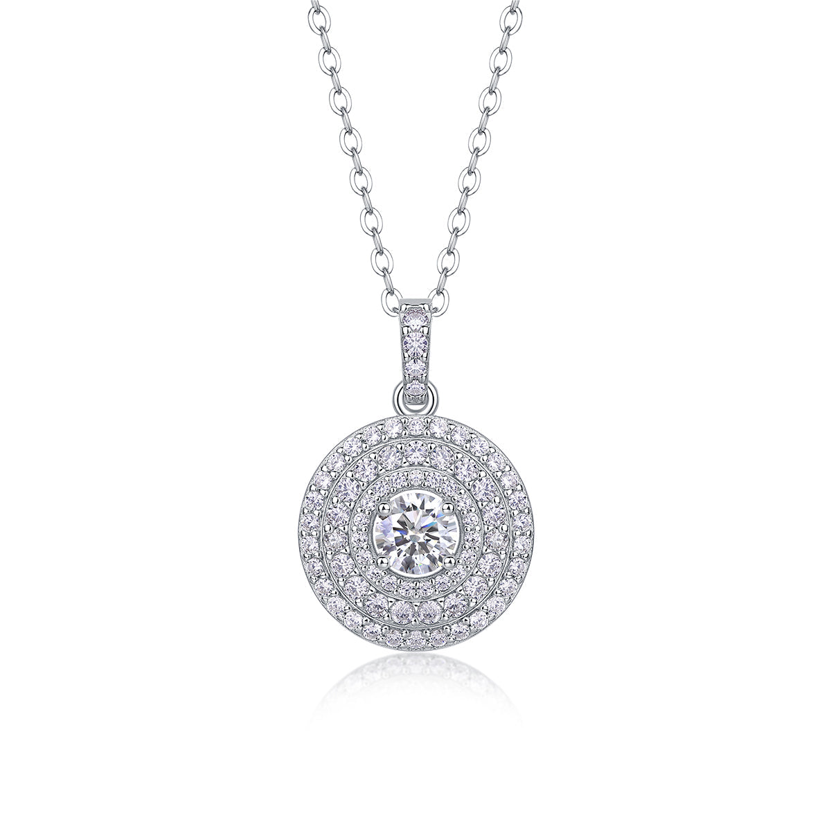 Classic Moissanite Double Halo Pendant Necklace