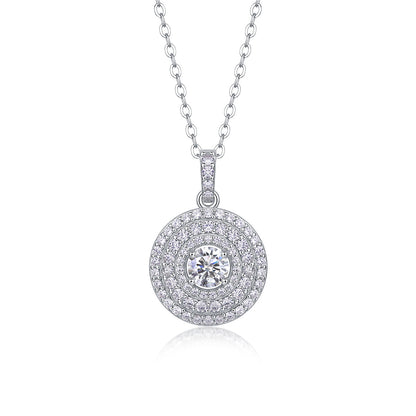 Classic Moissanite Double Halo Pendant Necklace