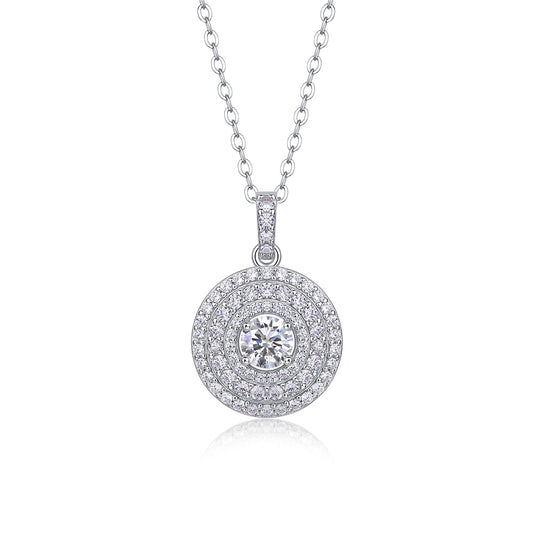 Classic Moissanite Double Halo Pendant Necklace
