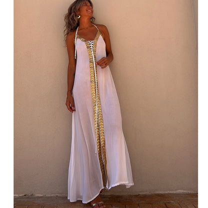 Elegant Lace-Up Halterneck Dress by Elizabeth Ainsley
