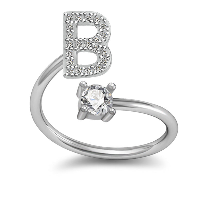 Personalized Initial Letter Ring with Pavé Stone Accent