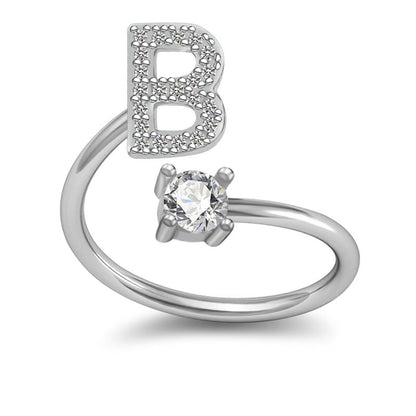 Personalized Initial Letter Ring with Pavé Stone Accent