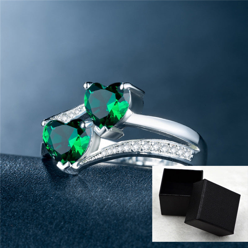Twin Heart Crystal Ring – Split Band Romantic Statement Design