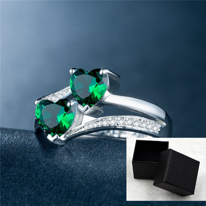 Twin Heart Crystal Ring – Split Band Romantic Statement Design
