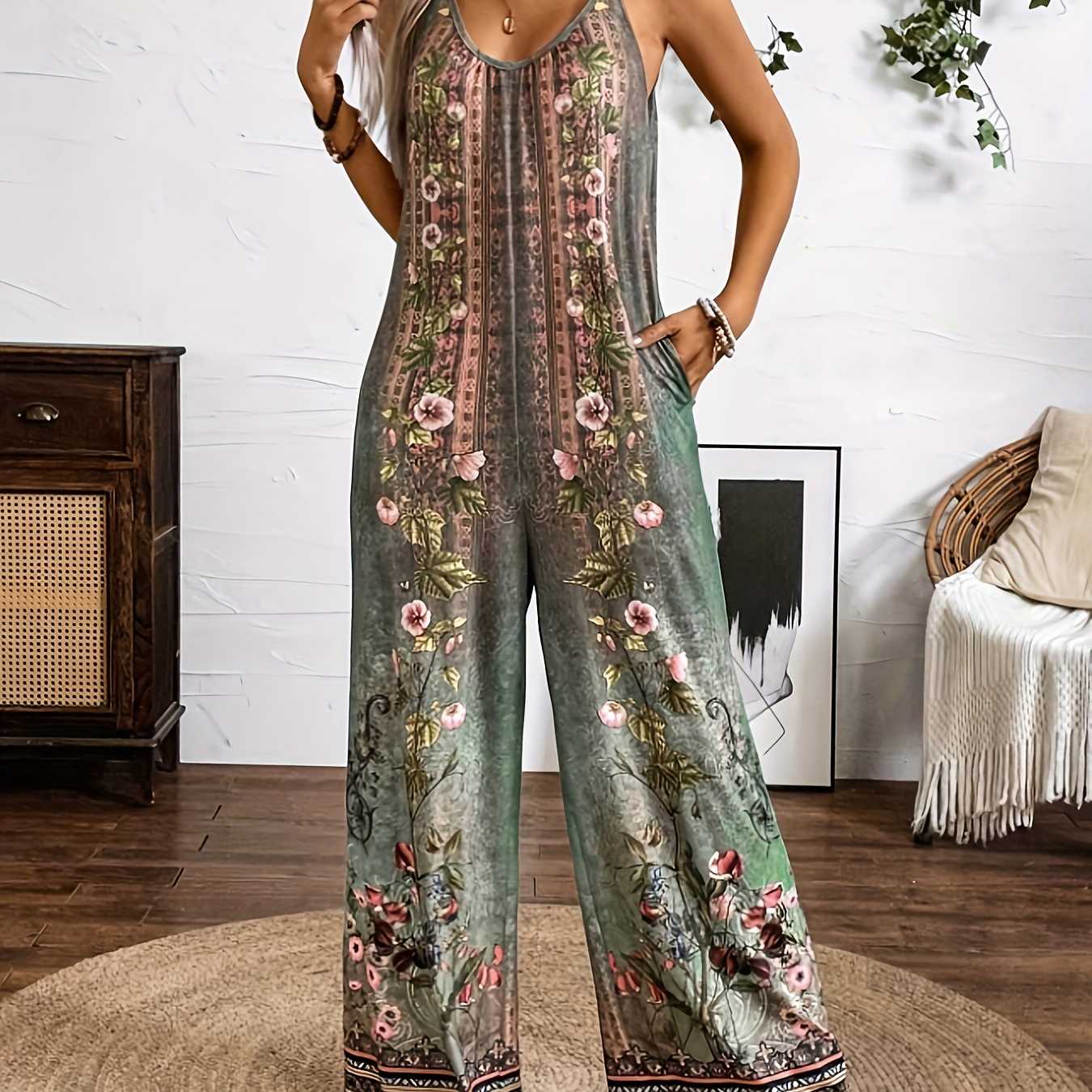 Boho Floral Elizabeth Ainsley Printed Jumpsuit