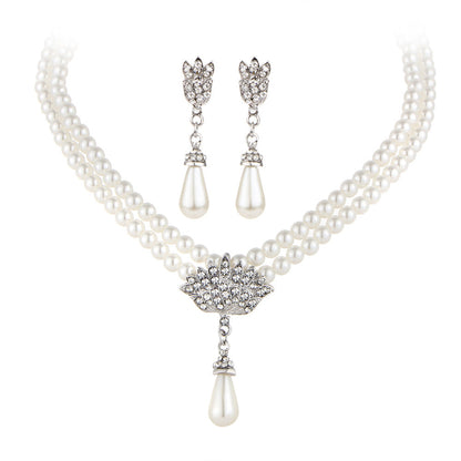 Elegant Bridal Pearl & Crystal Jewelry Set