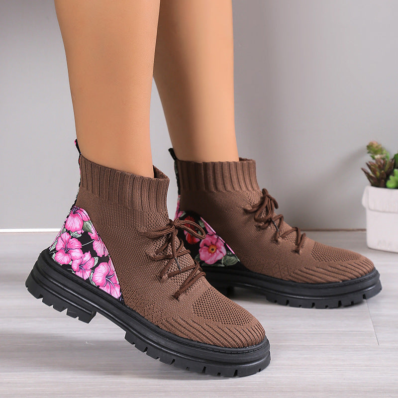 Malone | Floral Knit Orthopedic Lace-Up Boots