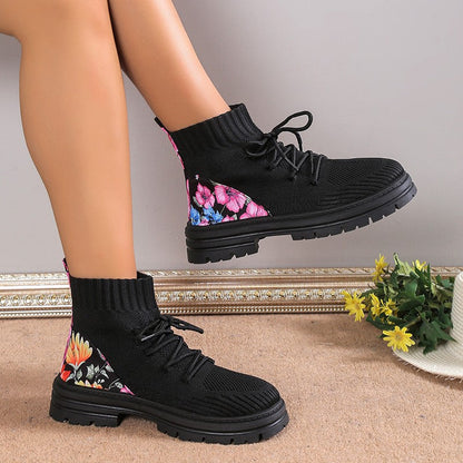 Malone | Floral Knit Orthopedic Lace-Up Boots