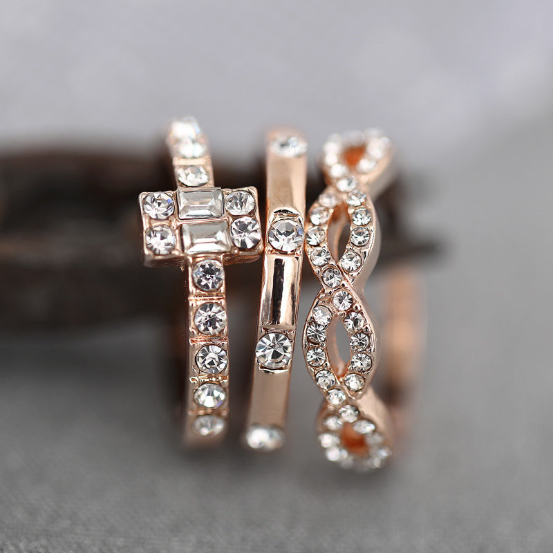 Rose Gold Stackable Pavé Ring Set – 3-Piece Minimal Diamond Bands