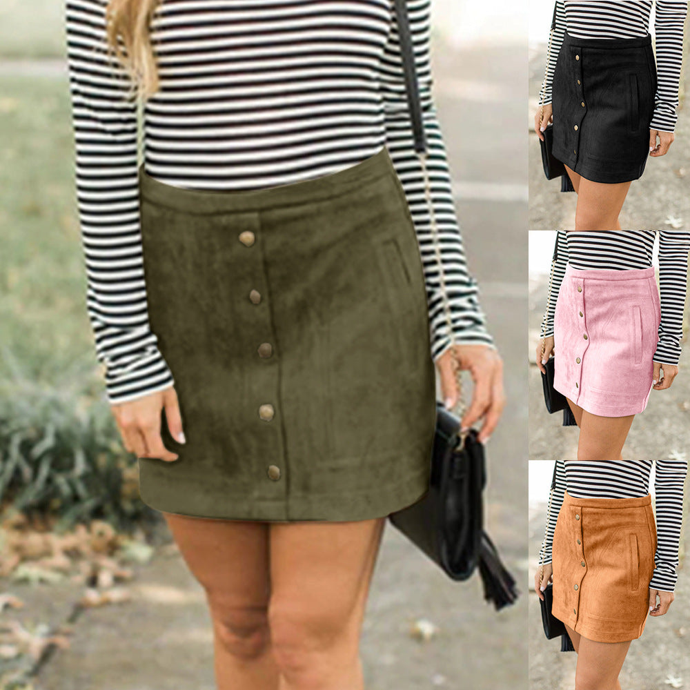 Chic Suede Button Skirt by Elizabeth Ainsley