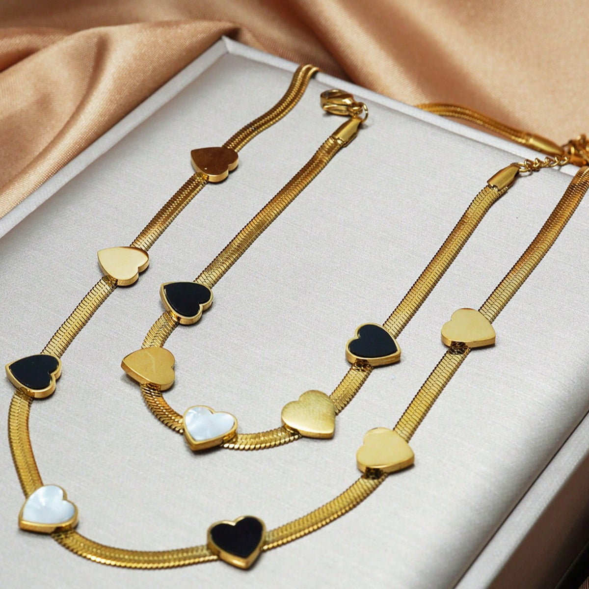 Heart Charm Necklace & Matching Bracelet Set