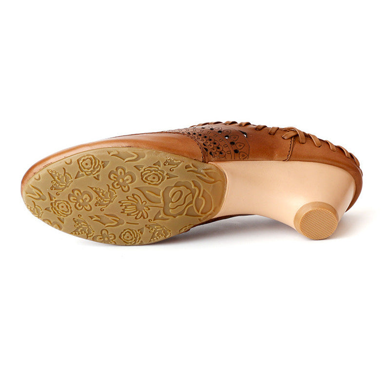 Vintage Leather Mid-Heel Sandals by Elizabeth Ainsley
