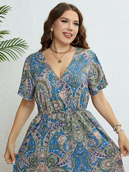 Retro Print Elizabeth Ainsley V-Neck Summer Dress