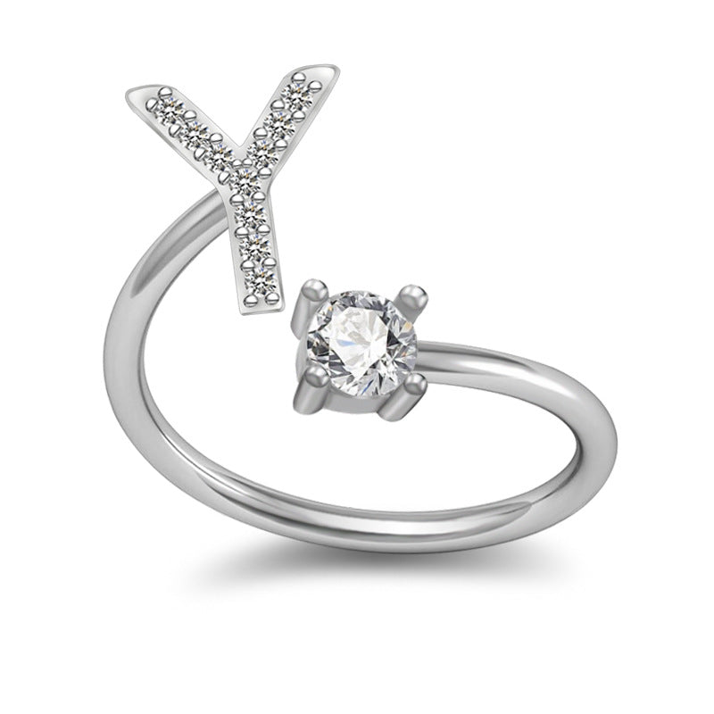 Personalized Initial Letter Ring with Pavé Stone Accent