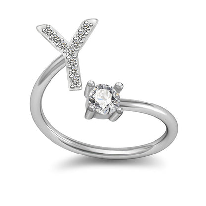 Personalized Initial Letter Ring with Pavé Stone Accent