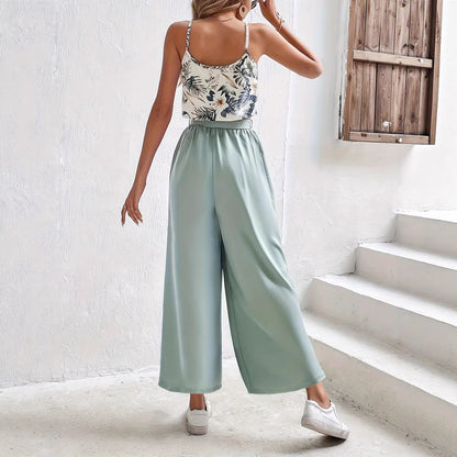 Womens Casual Printed Top And Tie-Front Pants Set