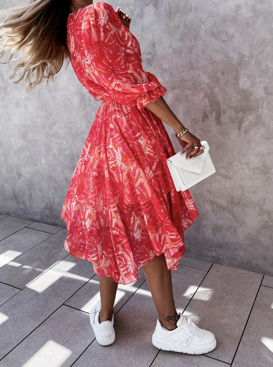 Floral Print Elizabeth Ainsley Irregular Midi Dress