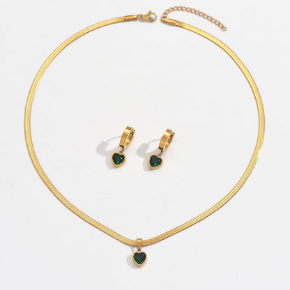 Heart Pendant Necklace & Matching Hoop Earrings Set