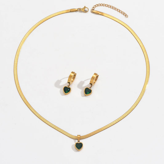 Heart Pendant Necklace & Matching Hoop Earrings Set