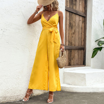 Vibrant Yellow Elizabeth Ainsley Self-Tie Jumpsuit