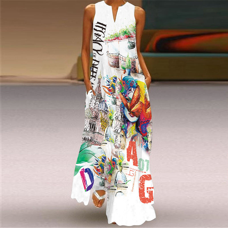 Retro Print Long Dress by Elizabeth Ainsley