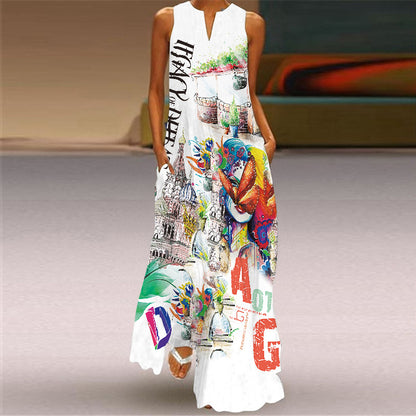 Retro Print Long Dress by Elizabeth Ainsley