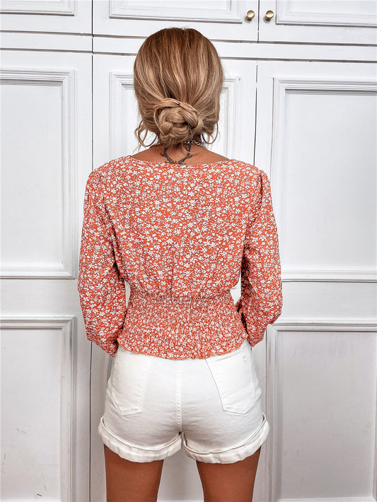 Chic Floral Long Sleeve V-Neck Top by Elizabeth Ainsley