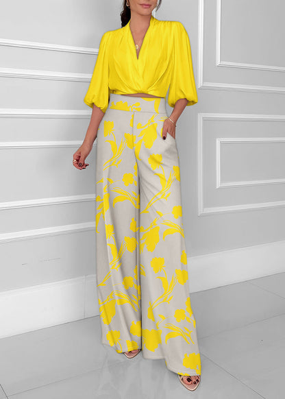 Socialite Womens Three-quarter-sleeve Fashionable Casual Wide-leg Pants Set