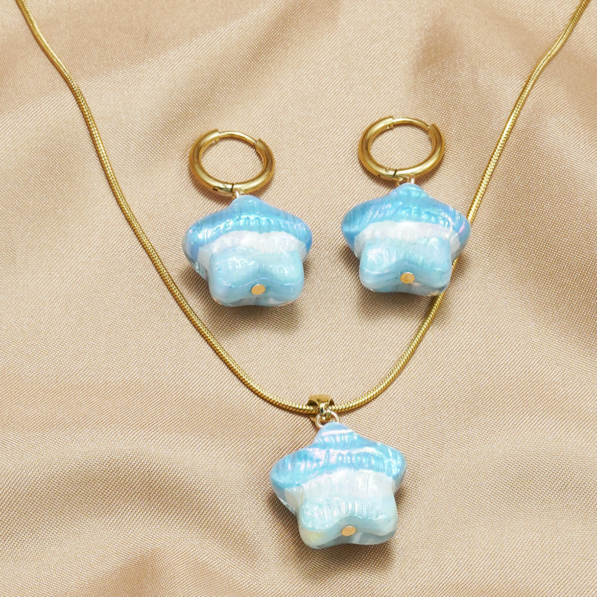 Star Pendant Necklace & Matching Hoop Earrings Set