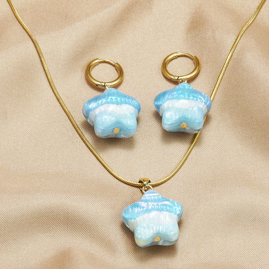 Star Pendant Necklace & Matching Hoop Earrings Set