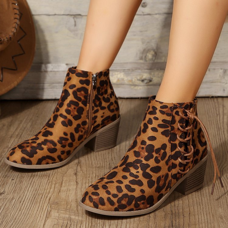Elizabeth Ainsley Leopard Print Boots - Side Strap Comfort