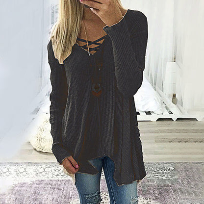 Elegant V-Neck Irregular Blouse by Elizabeth Ainsley