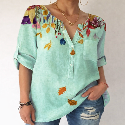 Printed V-Neck Cotton Blouse by Elizabeth Ainsley