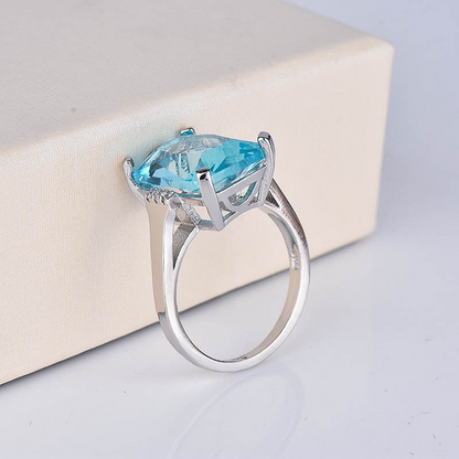Emerald Cut Blue Crystal Statement Ring