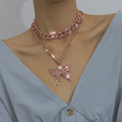 Crystal Butterfly Layered Chain Necklace