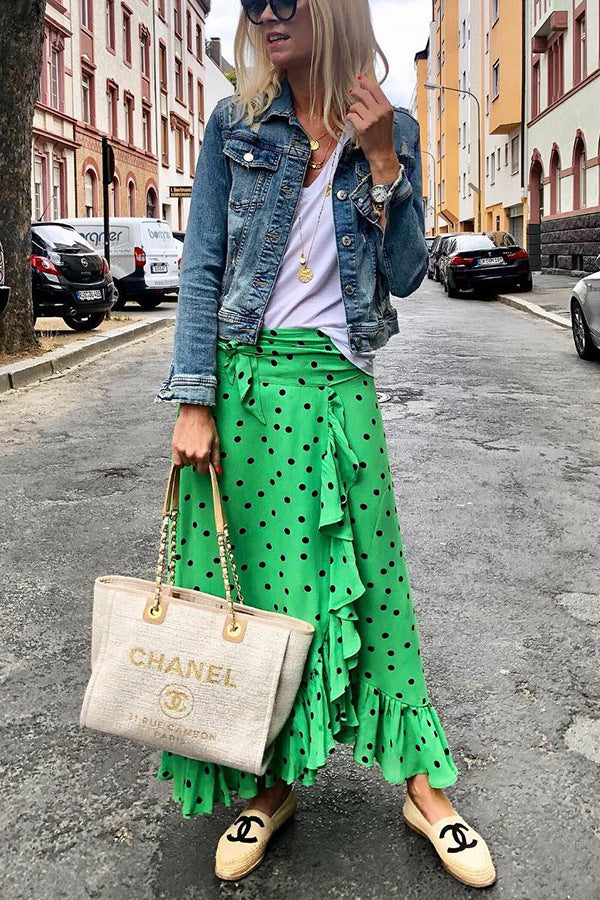 Ruffled Green Polka Dot Skirt by Elizabeth Ainsley