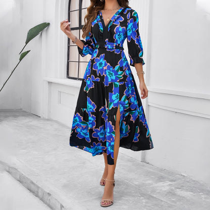 Chic Floral Elizabeth Ainsley Vacation Midi Dress