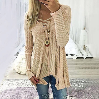 Elegant V-Neck Irregular Blouse by Elizabeth Ainsley