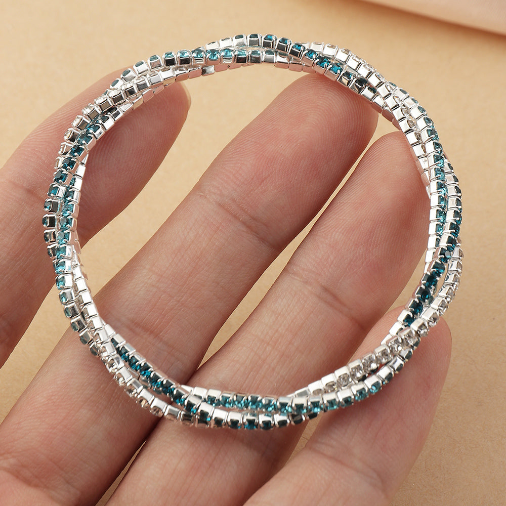 Multi-Row Crystal Stretch Bracelet with Refined Texture