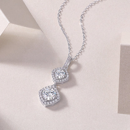 Double Halo Cushion-Cut Crystal Pendant Necklace
