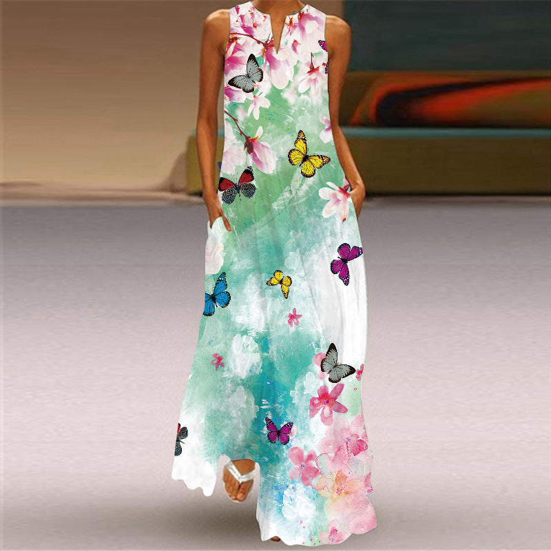 Retro Print Long Dress by Elizabeth Ainsley