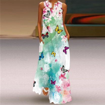 Retro Print Long Dress by Elizabeth Ainsley