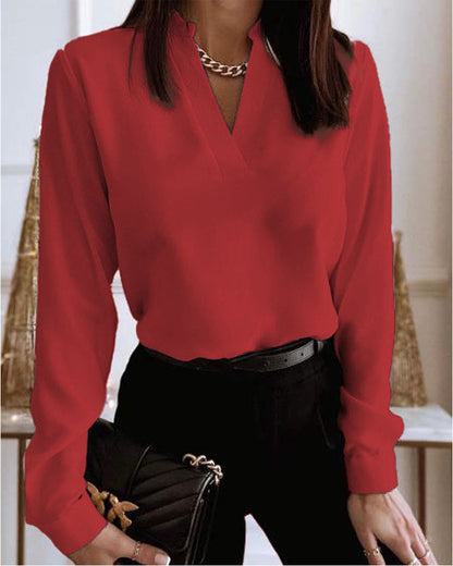 Printed V-Neck Long Sleeve Shirt by Elizabeth Ainsley