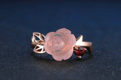 Flower Rose Quartz Gemstone Jewelry Set