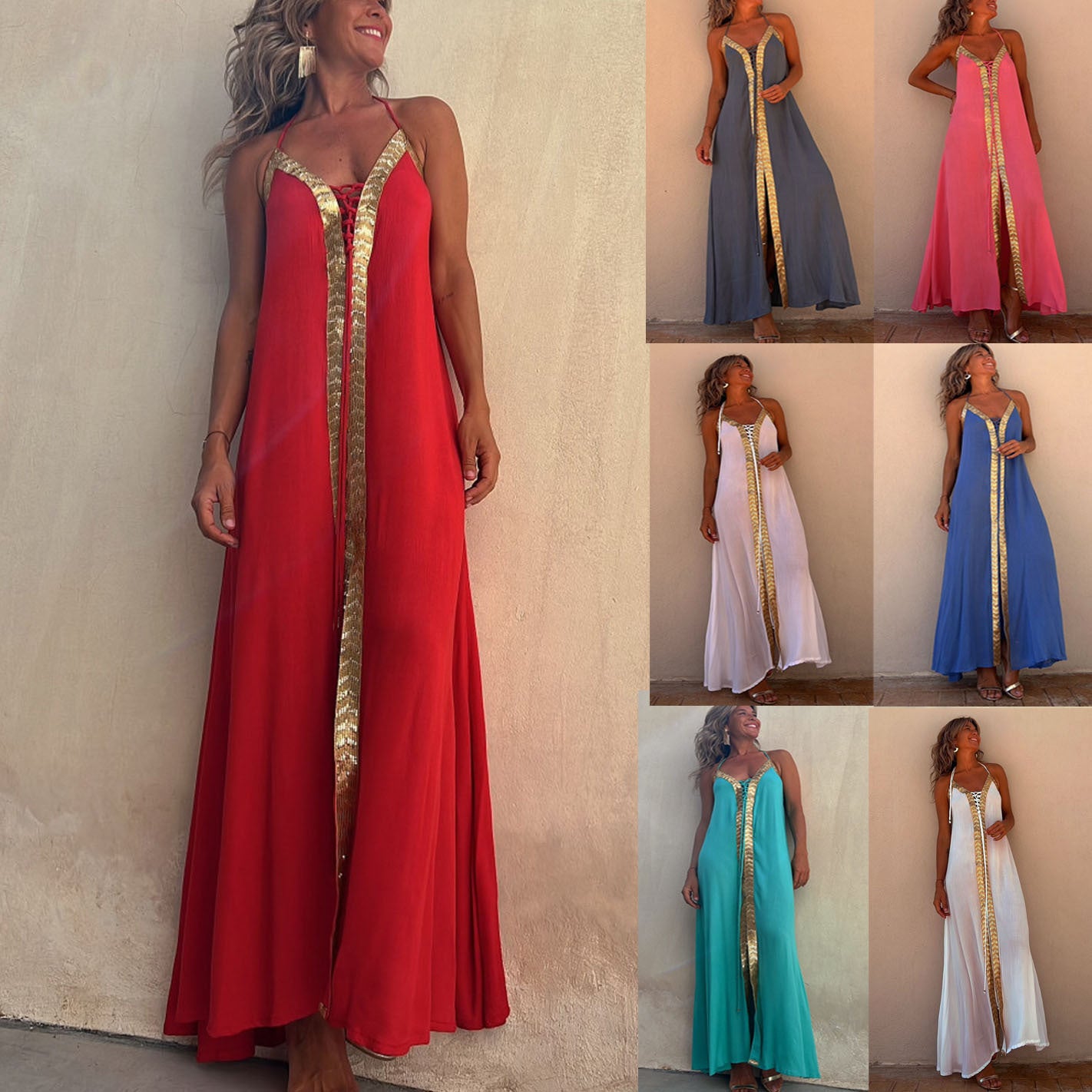 Elegant Lace-Up Halterneck Dress by Elizabeth Ainsley